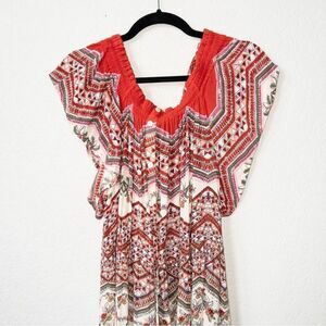 Patrons of Peace Red Floral Boho Off The Shoulder Maxi Dress Size Medium